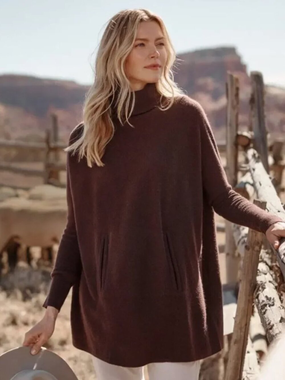 Garnet Hill Long Oversized Chocolate Brown Turtleneck Tunic Size Medium